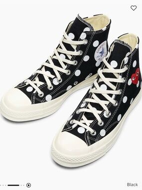 Converse Black & White Polka Dot High-Top Sneakers with Red Heart